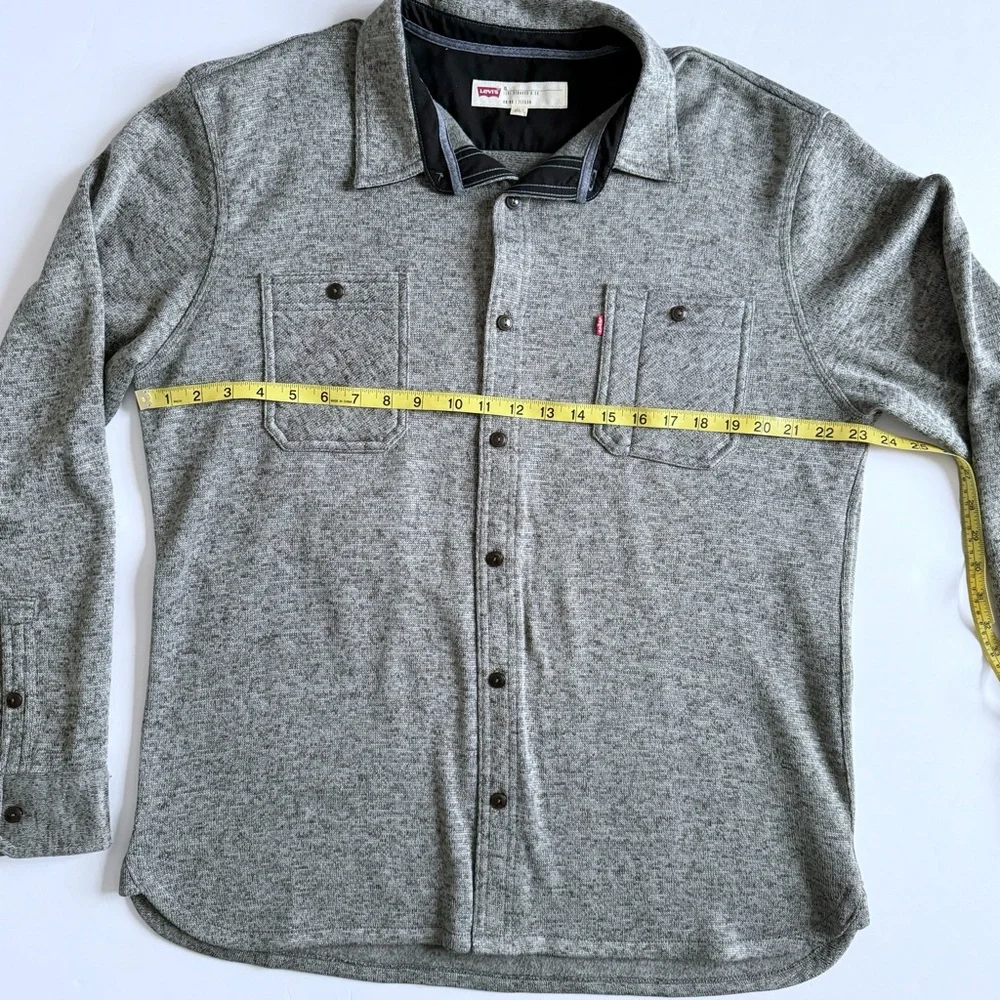 Levis Fleece Lined Button Up Shirt Mens XL Gray Black Shacket Workwear Western